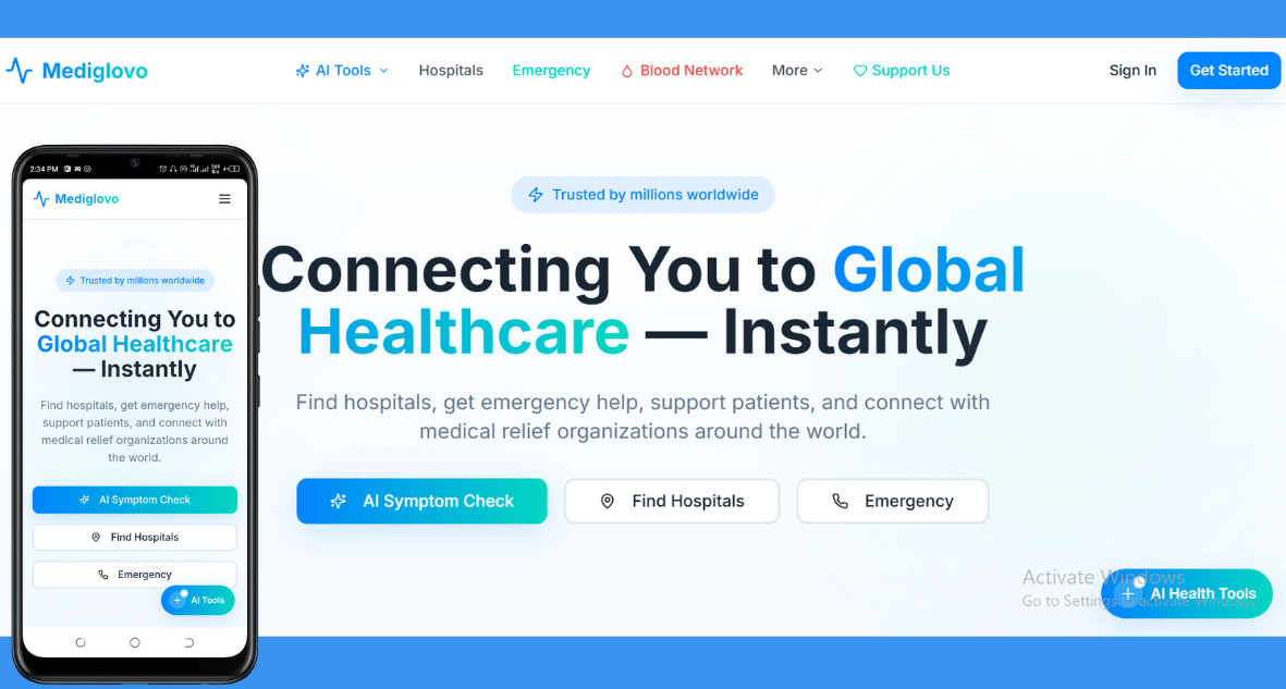 Mediglovo is an AI-powered global heathcare and emergency connecting platform.